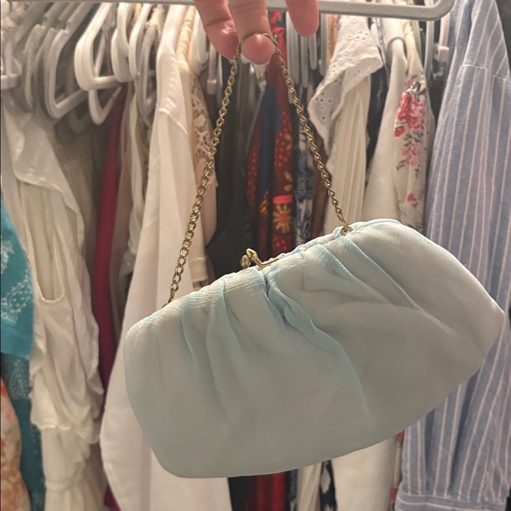 Vintage mint Elegant Light Blue Clutch with Chain